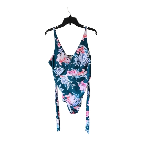 Pink Blush Swimsuit Womens 2XL Plus Pink Blue One Piece Vacation Paradise New - Picture 1 of 12